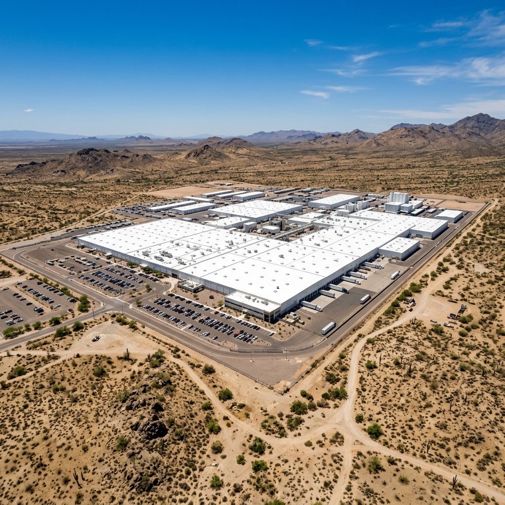 White-roofed facility in Arizona desert